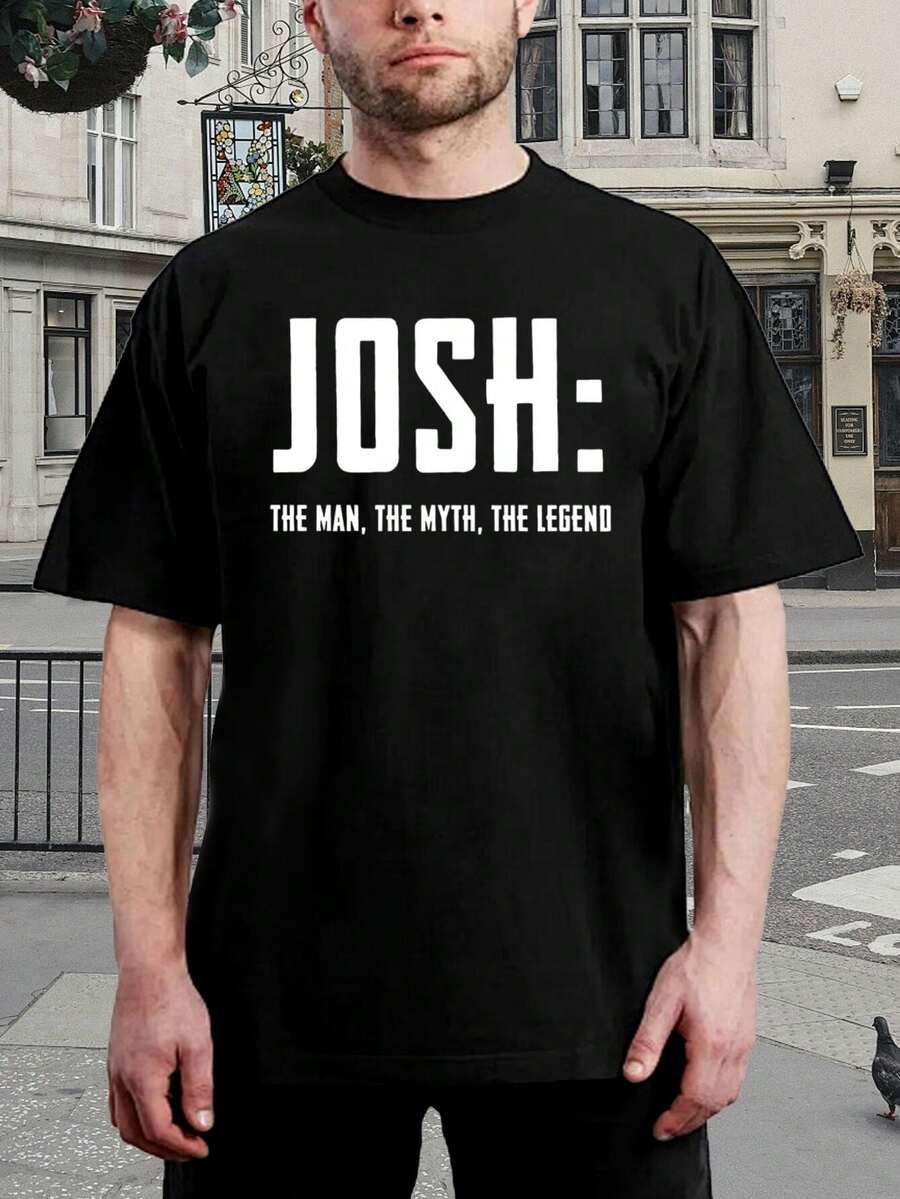 Camiseta personalizada con el nombre de Josh - Camiseta divertida para hombres y niños - Regalo genial para cumpleaños, Día del Padre, Navidad - Algodón negro, manga corta - Negro - Ver 1