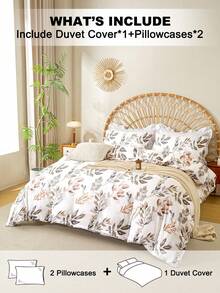 3pcs Leaf Pattern Duvet Cover Set (1 Duvet Cover And 2 Pillow Shams), Soft And Skin-Friendly, Suitable For All Seasons - Multicolor - View 2