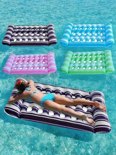 1pc Summer Foldable Water Hammock Inflatable Sea Mattress PVC Floating Sleeping Bed Chair Swimming Pool Beach Lounger Adult Buoy, Beach Essentials, Beach Accessories