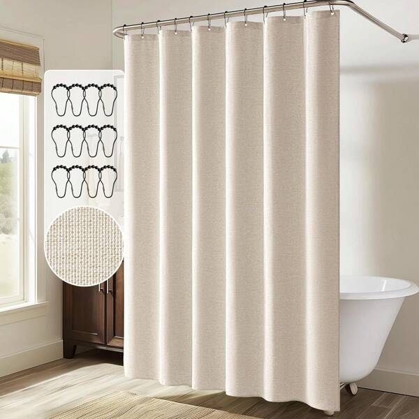 1 pièce Rideau de douche épais et imperméable, rideau de douche en lin beige imitation avec crochets en métal - tissu épais et séchage rapide pour l'intimité et la décoration de la salle de bain. Accessoires de salle de bain Retour à l'école