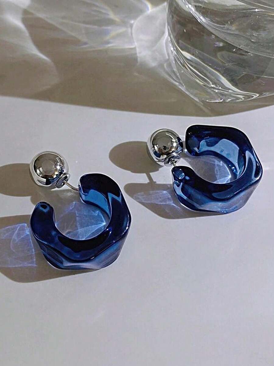1 Pair Asymmetrical Resin Acrylic Hoop Earrings - Multicolor - View 1