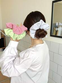 Korean Style Cute Dopamine Plaid Large Scrunchie Gentle Soft Bun Elastic Hair Ties Ponytail Holder, New Design Scrunchies Scrunchy Hair Ties