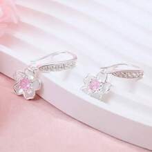 Orecchini in argento sterling 925, orecchini pendenti a forma di fiore con zirconia cubica, gioielli alla moda adatti per uso quotidiano, regali per compleanni e festa della mamma