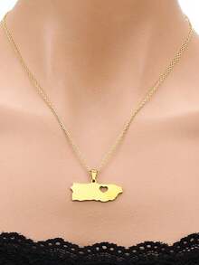 Stainless Steel Puerto Rico Heart Map Pendant Necklaces Puerto Ricans Jewelry Gifts - Gold - View 3