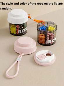 1pc Portable Sealed Pill Box, Travel Essential, Mini Multi-Functional Pill Storage Box, Moisture-Proof, Unisex, White And Pink (Lid, Lanyard Style And Color Random) - Multicolor - View 14