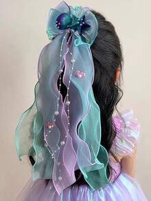 1 chiếc kẹp tóc nơ hình công chúa nàng tiên cá cho bé gái, phụ kiện tóc voan mỏng nhẹ, trang trí tóc cho bé gái trong dịp sinh nhật và biểu diễn. - Nhiều màu - Xem 3