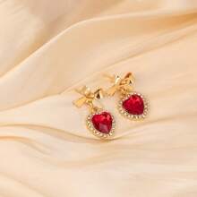 1 Pair Dark Lolita Style Bowknot Hanging Earrings, High-End Chic Minimalist Black & Red Color