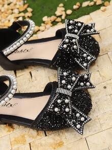 1 Đôi Giày Sandal Đế Bằng Đính Ngọc Trai & Đá Rhinestone Trang Trí Đa Năng Màu Hồng Cho Bé Gái Dễ Thương, Mũi Tròn, Thích Hợp Mặc Hàng Ngày, Khiêu Vũ, Ngoài Trời Vào Mùa Xuân Và Mùa Thu, Giày Công Chúa Mũi Kín Trang Trí Lấp Lánh, Nhỏ Hơn Một Nửa Kích Thước - màu đen - Xem 6