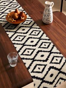 1pc Black & White Geometric Lines Linen Tablecloth/Table Runner, Suitable For Home Dining Room, Indoor Decor, Rectangle Table, Kitchen Cabinet, TV Stand. Romantic Wedding, Outdoor Party, Holiday Party Tabletop Decor, Heat Resistant & Washable