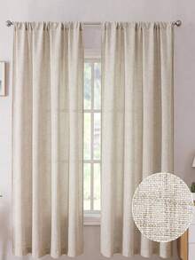 1 件亚麻薄纱窗帘 - 日式亚麻风格，杆袋设计，适用于客厅和卧室 - 透明遮光窗帘，客厅窗帘