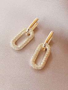 1 对几何双环铜和立方氧化锆两用耳环，适合女性日常约会、聚会和送礼