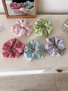Korean Style Cute Dopamine Plaid Large Scrunchie Gentle Soft Bun Elastic Hair Ties Ponytail Holder, New Design Scrunchies Scrunchy Hair Ties