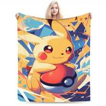pokemon 1pc Pokemon Series Cartoon Print Flannel Blanket - Soft & Cozy Multipurpose Blanket Suitable For Living Room, Bedroom, Camping And Travel, Suitable For All Seasons, Bedroom Blanket | Cartoon Theme | Warm Blanket