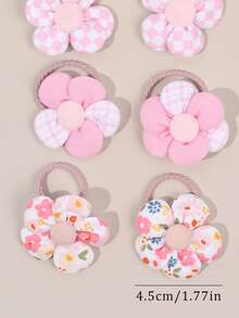 10pcs Pink Yellow Hair Ties For Girls Cute Blue Flower Hair Ropes For Girls Elastic Hair Ponytail Holder Flower Hair Elastics Stretchy Bands Kids Baby Hair Accessories - Multicolor - View 3