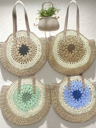 2025 New Arrival Handmade Oversized Round Bag, Fashion Versatile Beach Vacation Style