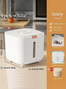 1pc Premium Luxury Rice Storage Container, High Capacity With Lid & Sealed Ring, Pressure Dispenser Design, Includes 160ml Measuring Cup & Anti-Insect Compartment, One-Touch Rice Dispensing, Ideal For Grains, Flour, Pet Food Storage In Kitchen