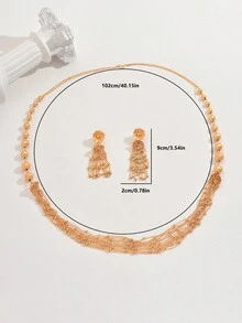 3pcs Hollow Floral Design Luxury Vintage Accessories, Fashionable For Bride, Wedding, Party, Eid Al-Adha Festival - Yellow Gold - View 4