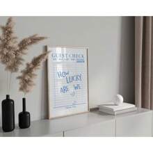 1PC Posters How Lucky Are We Canvas Painting Wall Art Blue Aesthetic Poster Preppy Wall Arts Decor Retro Barcart Art Pink Printable Art Optional Frame ,Wall Art With Frame