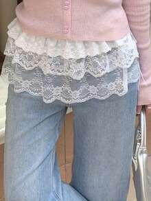 Womens Lace Shirt Extender Flower See Through Tie-Up Half Shirts For Layering Clothing Accessories - trắng - Xem 3