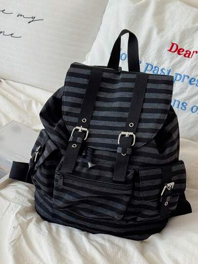 1개 미니멀리스트 대용량 다주머니 스트라이프 백팩, 학교 백팩 학교 준비물