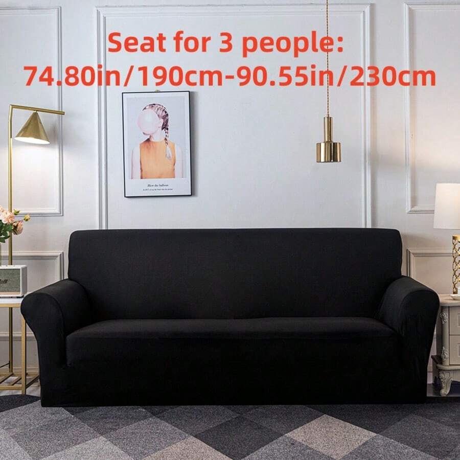 1pc Home Simple Solid Color Milk Silk Stretch Full Cover Sofa Slipcover, Suitable For All Seasons, Pet Proof (Black) - Black - View 1