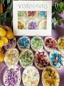 6 cajas de velas aromáticas con flores secas de cristal, decoración con purpurina de colores, 6 fragancias perfectamente combinadas para mejorar el ambiente romántico, ¡excelentes como regalo para fiestas!