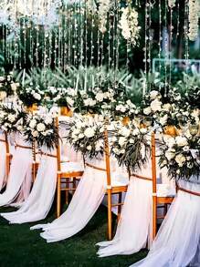2pcs 6m White Chiffon Archway Fabric, Wedding Archway Fabric, Birthday Party Background Decoration, Polyester Romantic Party Decoration For Wedding, Wedding Party Bridal Shower Decor Room Decoration Supplies, Suitable For Wedding Archway, Stair Fence Decor, Chair Back Decoration, Sheer Mesh Door Curtain, Gauze Table Runner, Table Cover, Banquets Party Supplies