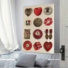1/3 件套复古迪斯科拼贴画带框、无框墙面艺术 - 红色豹纹嘴唇和复古心形帆布装饰，带有大胆黑/白色点缀的装饰艺术风格海报，室内/室外可用于客厅、卧室、办公室、农舍、音乐室装饰 - 彩色 - 查看 11
