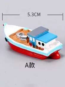 1pc Mini Boat Model, Resin Mediterranean Decor Desktop Fishing Boat Figurine, Ocean Beach Micro Landscape Decoration