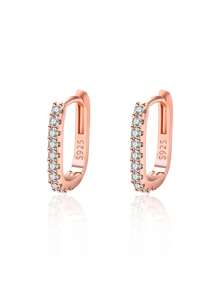 1 Pair 925 Sterling Silver Crystal Cubic Zirconia Hoop Earrings For Women, Wedding, Birthday Gift, Daily Wear, Comes With Exquisite Gift Box