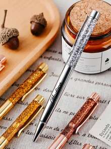 Personalized Engraved Glitter Pen, Custom Flow Sand Ballpoint Pen, Female Stationery Gift, Office Accessories, Writing Tool.Return To School,For School Supplies,Back To School,Office & School Supplies,Xmas Decoration,Smooth Writing Pen