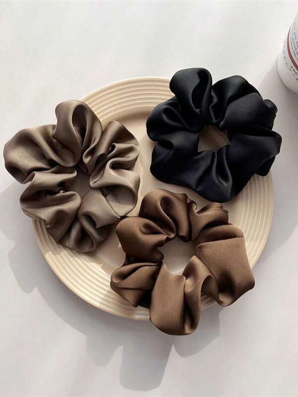 1pc/3pcs Women Solid Dark Color Hair Scrunchies, Fashionable & Elegant Hair Ties For Daily Use