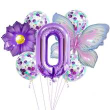 9PCS Juego de Globos de Número de Mariposa Decoraciones de Fiesta de Cumpleaños Diseño de Aniversario Celebración Suministros de Decoración de Eventos en Interiores - QQ400-4 - Ver 7