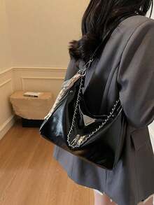 New Chain Underarm Tote Bag, Women's Versatile Commuter Minimalist Retro Crossbody Bag With Fine Craftsmanship, Fashionable Elements, And Spacious Capacity - Pink - View 7