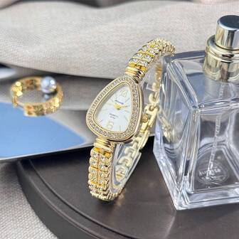 1 pieza Reloj de cuarzo de moda para mujer con caja de aleación y diseño único de serpiente con strass, alta relación calidad-precio