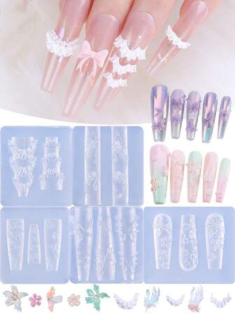 3D 可爱芙蓉花蝴蝶指甲硅胶雕刻模具蕾丝热带花卉花瓣冰果冻花设计卡哇伊指甲硅胶模板美甲工具 DIY 配件沙龙美甲用品