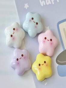 5pcs Cute Star-Shaped Magnetic Fridge Magnets- Pastel Colors With Smiling Faces, Plastic, Ideal For Home