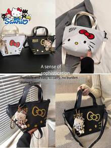 1pc Sanrio Hello Kitty Black & Gold Crossbody Bag, Nylon Material, Adjustable Strap, Ideal Gift For Commuting, Dating, Campus, Hangout With Friends - Multicolor - View 10