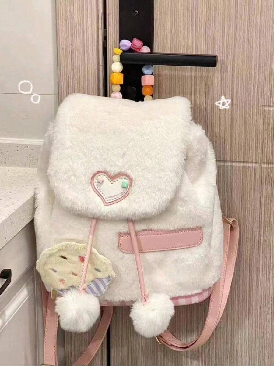 Furry Backpack Autumn And Winter New Cute Ins Girl Student Schoolbag Versatile Plush Backpack - White - View 1