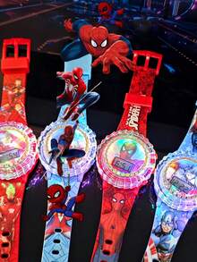 Marvel Fashionable Teenager Electronic Watch, Cartoon Wristwatch With Interesting Rotating Gyroscope Design, Luminous, Electronic Watch With Music, Spider-Man Cartoon Pattern Print Watch, Student Gift - Multicolor - View 3