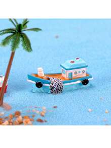 1pc Mini Boat Model, Resin Mediterranean Decor Desktop Fishing Boat Figurine, Ocean Beach Micro Landscape Decoration