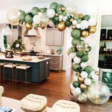 114 pièces Kit d'arche de ballons vert olive, Kit de guirlande de ballons vert sauge, Kit de ballons confettis vert blanc or pour décorations de fête d'anniversaire, décoration de fête de la jungle, cadeaux d'été, mariage, retour à l'école, fournitures scolaires, décoration de chambre