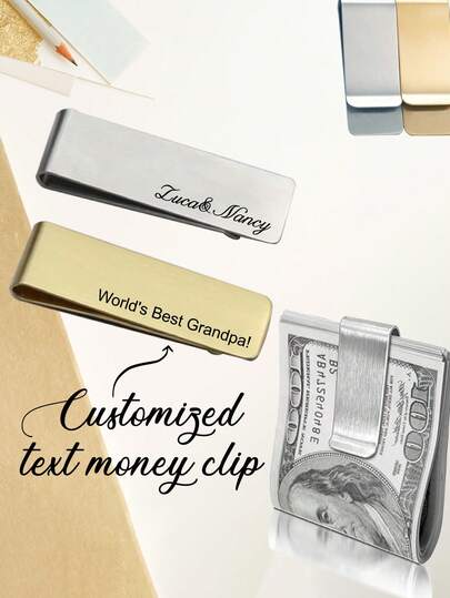 1pc Personalized Money Clip. Custom Engraved With Text.Gold,Silver,Meaningful Gift For Lover.Each Money Clip Is High-Shine And Comfortably Fits In A Pocket. Keep A Thick Stack Of Credit Cards, Cash, Checks.Your Money Clip Can Be Engraved With A Traditional Classic Monogram