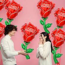 6szt. czerwonych balonów foliowych z różami, odpowiednich na Walentynki, wesele, zaręczyny, urodziny, rocznicę, dzień matki, dzień ojca, przyjęcie z okazji ukończenia szkoły