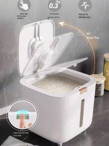1pc Premium Luxury Rice Storage Container, High Capacity With Lid & Sealed Ring, Pressure Dispenser Design, Includes 160ml Measuring Cup & Anti-Insect Compartment, One-Touch Rice Dispensing, Ideal For Grains, Flour, Pet Food Storage In Kitchen