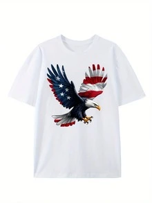 Men's White T-Shirt With Patriotic Eagle Graphic Design - USA Flag Inspired Short Sleeve Tee Shirt - trắng - Xem 2