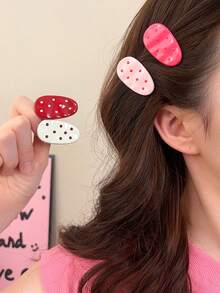 8个装女士可爱彩色波点椭圆形发夹，甜美百搭侧夹，简约个性刘海夹，可爱发饰爪夹发卡，头部饰品，发夹 - 彩色 - 查看 3