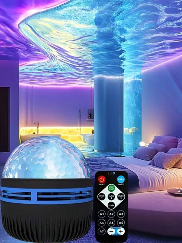 1pc LED Wave Projector Light - USB Powered LED Lamp For Bedroom & Home Decor, Color Changing Desk Lamp With Remote, Bedroom Night Light, Suitable For Living Room, Bedroom, Gaming Room, Ceiling, Festival, Special Event