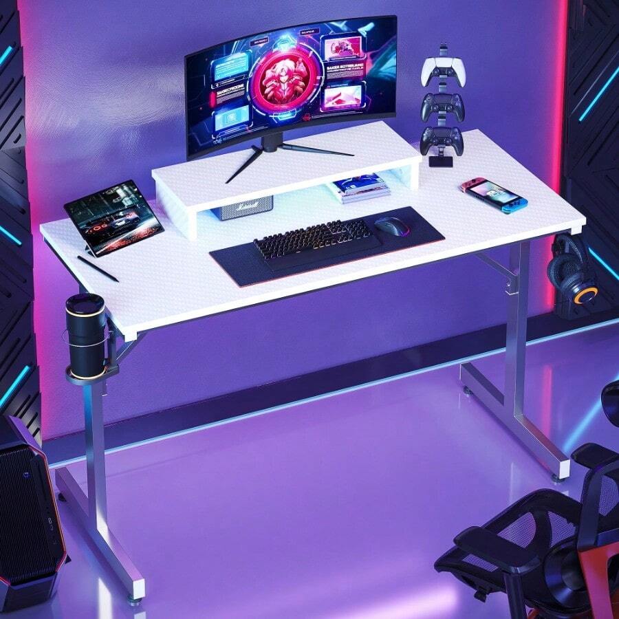 Escritorio Para Juegos LED De 42 Puadas Con Soporte Para Monitor Mesa De Oficina En Casa Para Jugadores De PC En Blanco - blackmarble - View 1