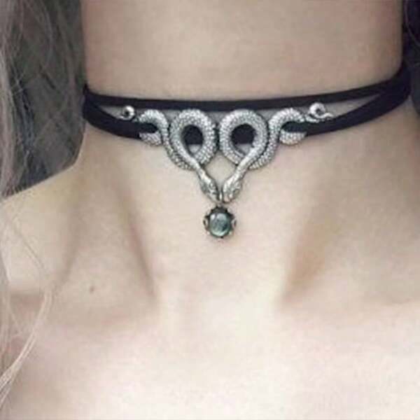 1 Set Halloween Metal Stylish Two-Layer Simple Snake Chain Necklace & Choker For Party, Western Style